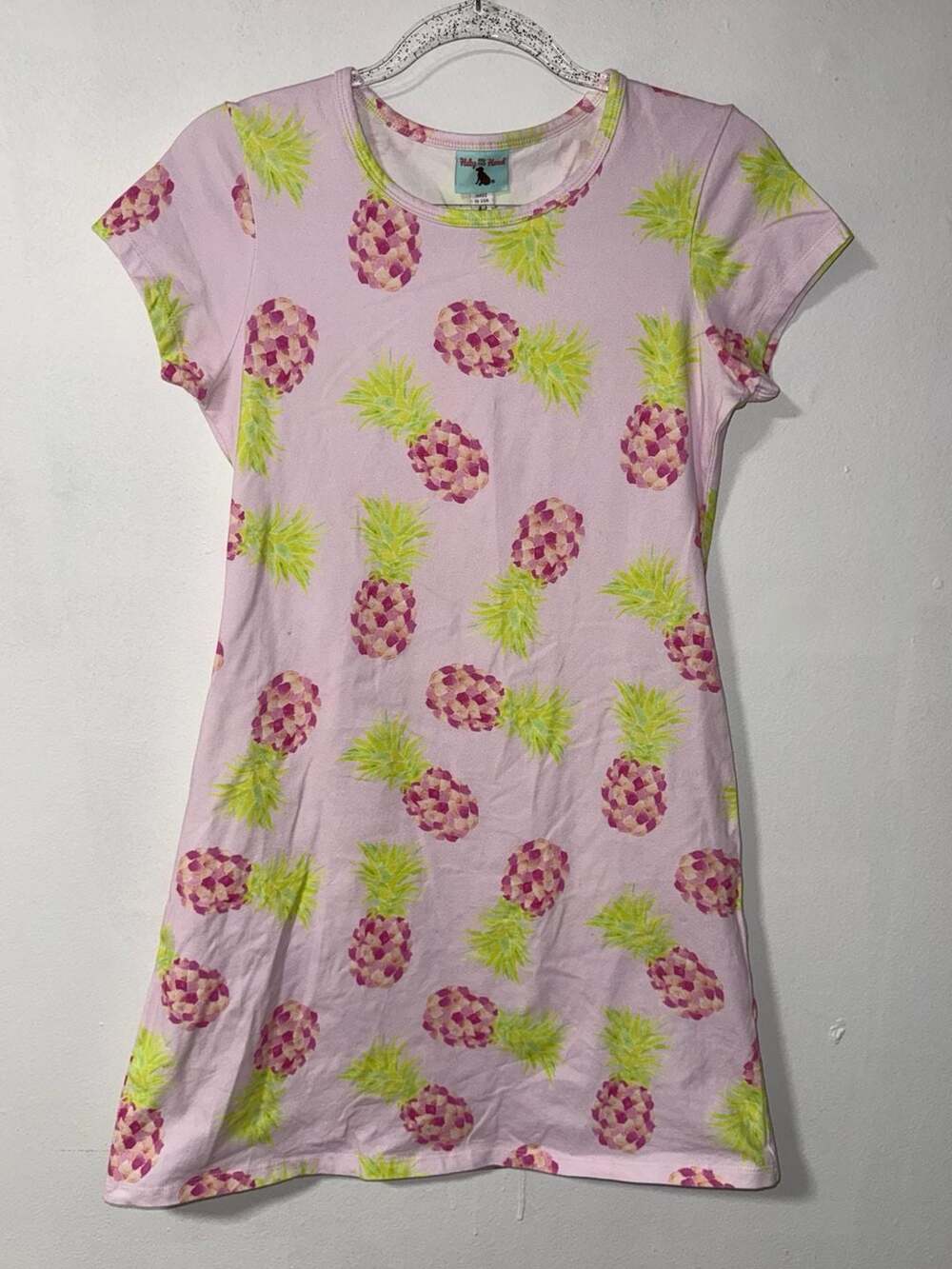 Haley And The Hound Pink Pineapple Print Short Sleeve T-Shirt Dress XS